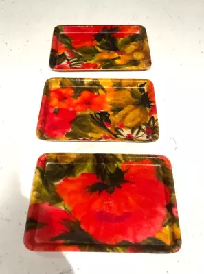 Vtg Set Of 3 Fiberglass Drink Trays Floral Tray Mold Retro Mcm 6.5x4.5   Rare • $32.95