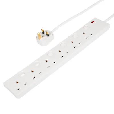 £10.99 • Buy 6 Way Mains Extension Lead 2M Metre Individually Switched Gang Power Cable White