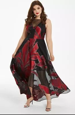 STUNNING Coast Black Red Silver Floral Occasion Maxi Midi Dress Size 18 £225 • £79