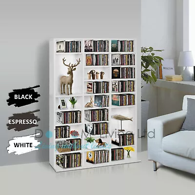 CD Bookcase Storage Shelf Case Cabinet Rack Unit Organizer Wooden 837 CD's WH • £119.99