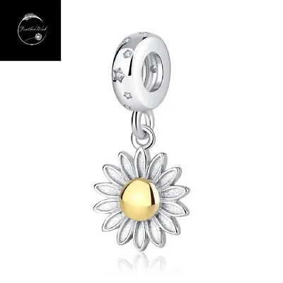 Genuine 925 Sterling Silver Daisy Flower Star Dangle Charm With Gold Plating • £19.99