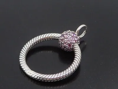 Pandora Sterling Silver Moments Small Pink Pavé O Pendant 399097C02 • £55
