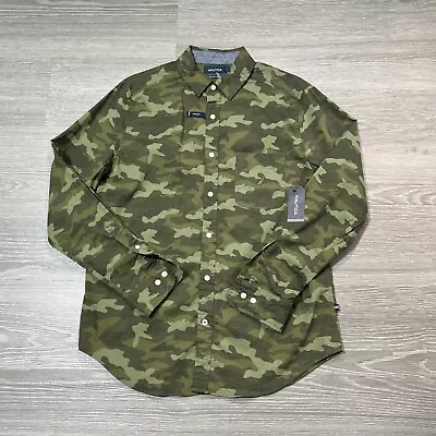 Nautica Shirt Men L Long Sleeve Green Camouflage Classic Fit Stretch Button Up • $17.09