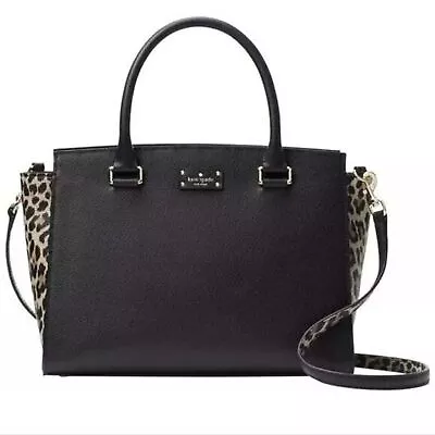 Kate Spade Lana Grove Street Satchel Handbag Black Multi Leopard Print • $59.99