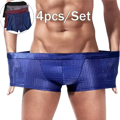 4 PACK For Men BambooWear Underwear Shorts Ice Silk Mesh Boxer Briefs Fo Men New • £8.68