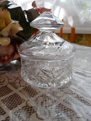 Vintage Hand Cut Lead Crystal Candy Bowl W/Lid Bohemian Czechoslovakian • $25