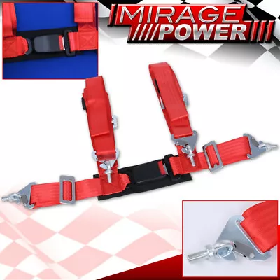 Red 4PT Single Safety Seat Belt Harness Nylon Strap 2  W/ Buckle Latch On / Off • $20.99