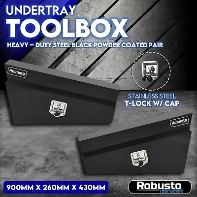$488 • Buy Under 900 Mm Tray Tool Box Pair Set Ute Steel Toolbox Trailer Undertray BLACK