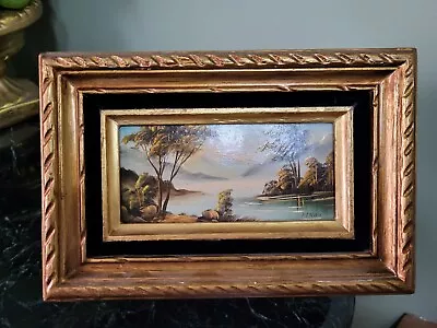 FERMI Signed Oil Seascape Painting On Board Ornate Gold Frame Mini Vtg 9  X 6  • $49.99