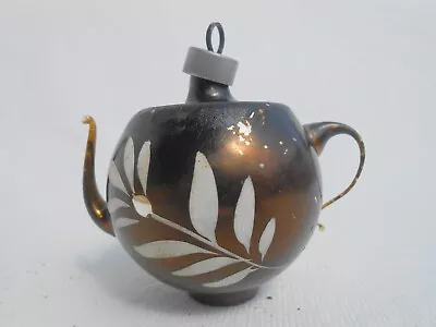 Vintage West Germany Mercury Glass Brown Teapot Hand Painted Christmas Ornament • $35