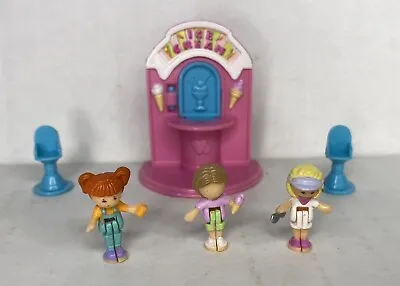 Vtg 1995 Polly Pocket Bluebird Ice Cream Fun Stand Complete 3 Figures 2 Stools • $25