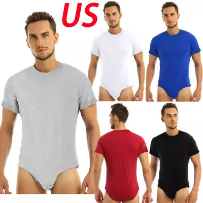 US Mens One-Piece Bodysuits Press Crotch T-shirt Leotard Tops Jumpsuits Lingerie • $5.57