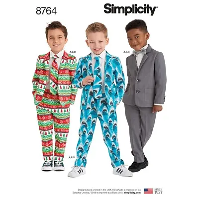 SIMPLICITY 8764 BOYS SUIT & TIES Sewing Pattern Size 3 - 8 FORMAL OR CASUAL • £11.29