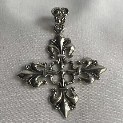 Vtg Gugliemo Cini Sterling Silver Fleur De Lis Cross Pendant • $45