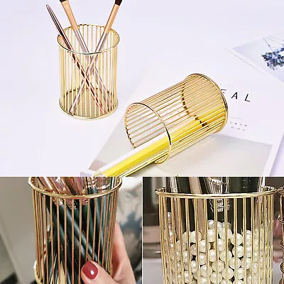 Decorative Makeup Brush Holder Pen Pencil Holder For Desk Organizer Gold Metal • $6.95