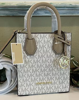 Michael Kors Mercer Xs Ns Shopper Crossbody Satchel Bag Mk Vanilla Camel Logo • $69.99