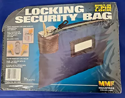 MMF Ind Locking Security Bag Navy Blue Water Resistant Built-in 7 Pin Lock 2Keys • $39.99