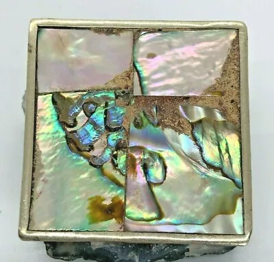 Alpaca Mexico Vintage Silver Tone Square Abalone Pendant 10.3 Grams • $22