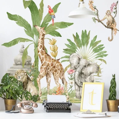£7.05 • Buy Jungle Tree And Animals Wall Stickers Wall Decal For Kids Bedroom Playroom