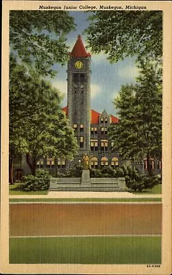 Muskegon Junior College Muskegon Michigan MI Clock Tower ~ Dated 1954 • $1.99