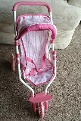 3 Wheeler Folding Dolls Pink Pushchair Stroller Buggy Pram. • £14.95