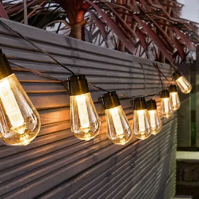 £9.99 • Buy LED Solar Powered Retro Bulb String Lights Garden Outdoor Fairy Summer Lamps