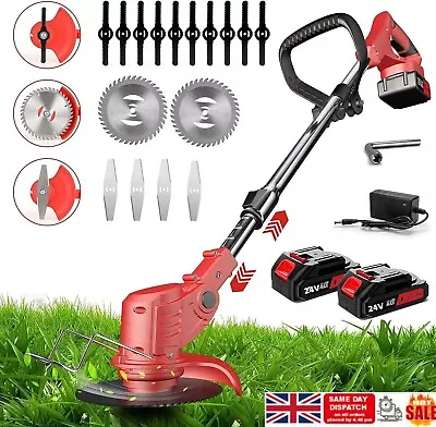 24V Electric Cordless Grass Trimmer Strimmer Garden Edger Cutter + 2 Battery UK • £40.43