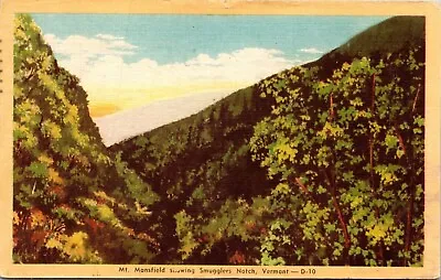 Mt Mansfield Smugglers Notch Vermont VT Linen Postcard PM Stafford Springs CT • $2.75