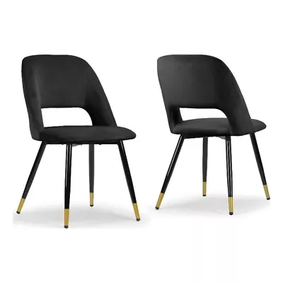 Glamour Home Ania 18.75  Modern Velvet Fabric Dining Chairs In Black (Set Of 2) • $177.10