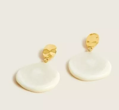 J Crew Made In Italy Resin Acetate Drop Ivory /white Gold Disc Earrings W/bag • $26.99