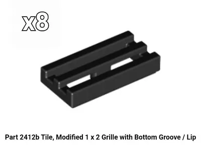 2412b LEGO NEW X8 BLACK Tile Modified 1 X 2 Grille W/ Bottom Groove - 241226 • $1.75