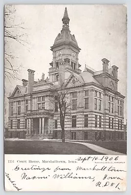 Courthouse Bldg In Marshalltown Iowa~c1906~B&W~The Clock & Bell Tower~Vintage PC • $3