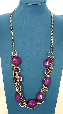 Accessorize Gold And Chunky Purple Bead Vintage Styled Necklace A08 • £4.50