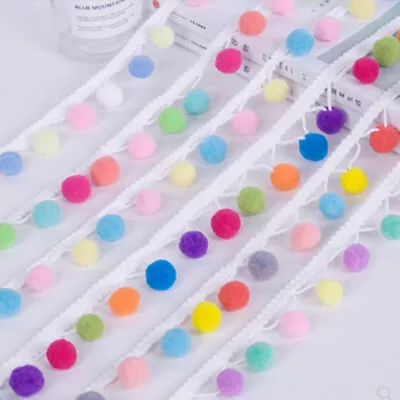 £1.55 • Buy 1-8 Yards Colorful Balls Tassels Rainbow Pom Pom Bobble Trim Ribbon Craft 