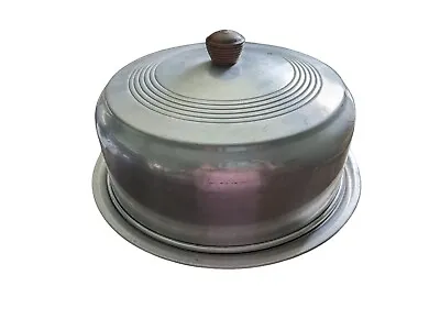 Vintage Round Aluminum Cake Pie Lid Dome Cover Wood Knob 10” With Bottom  • $26.99