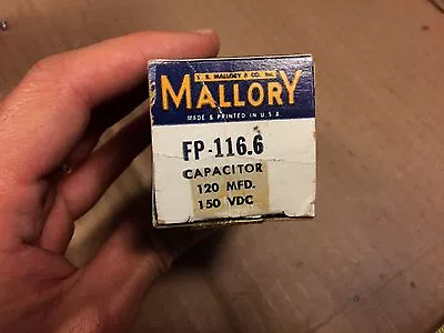 NOS NIB Mallory 120 Uf 150 Volts FP116.6 Can Capacitor With Mount • $12