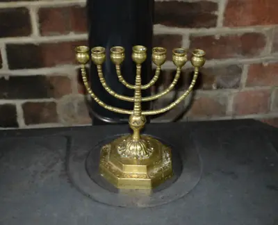 Vintage BRASS MENORAH Hanukkah Chanukah 7 Arm Candelabra Candle Holder Lodge1055 • £39.95