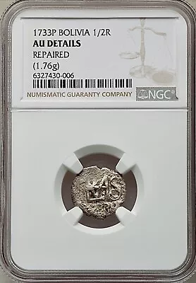 1733-P Bolivia Phillip V 1/2 Real NGC AU Detail Assayer Francisco De Yllana Cob • $112.50