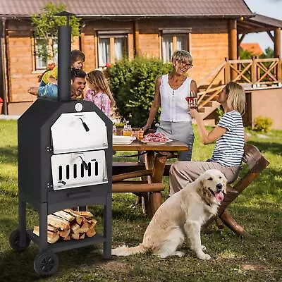 Outdoor Wood Fired Pizza Oven Pizza Maker Camping Cooker With 4 Steel Grill Rack • $132.99