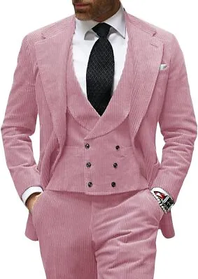 Mens 3 Piece Suit Groomsman Wedding Party Tuxedos Blazer+Vest+Pants 42r 44r 46r • $77.39
