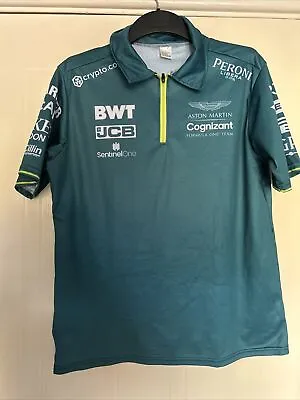 F1 Aston Martin Team Worn Green Tshirt Size Large Formula One Has Oil Stains • £17.95
