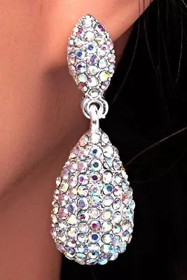 AB Rhinestone Teardrop Pierced Fashion Dangle Drop Earrings • $12