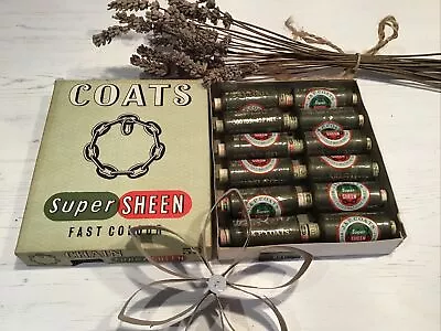 Box Of Coats Sheen Fast Colour 50 Chain Cotton. Moss Green. Wrapped Spools • £8