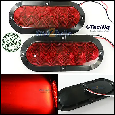 2 Trailer Truck Red LED Surface Mount 6  Oval Stop Turn Tail Light Sealed TECNIQ • $15.99