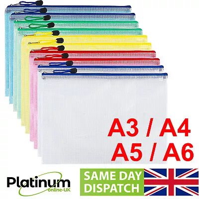 A3/A4/A5 Plastic Zip File Bags Storage Document Folder Protective Wallet Pockets • £13.95