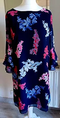 NEW Wallis Size 16 Navy Floral Chiffon Dress • £12.99