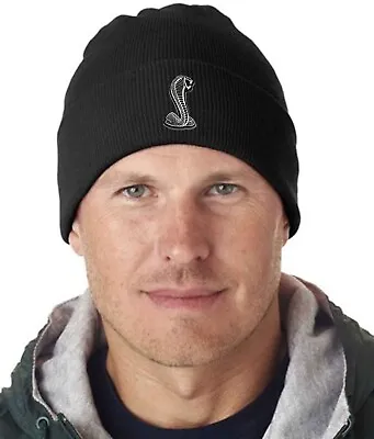 Shelby Mustang Cobra Auto Cars Logo Design On Hat Solid 12″ Cuffed Knit Beanie • $14.99