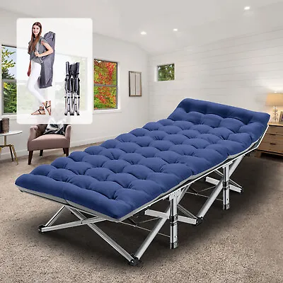 UK Folding Camping Cot Rollaway Guest Bed For Adult Easy Carry With Mattress • £79