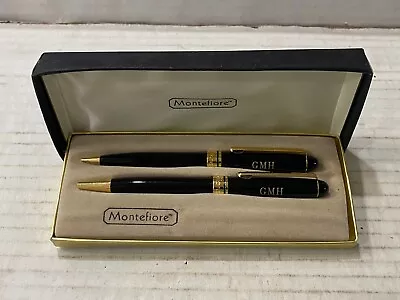 Montefiore Pen And Pencil Set Black With Gold Accents Inscribed Initials GMH • $21.99