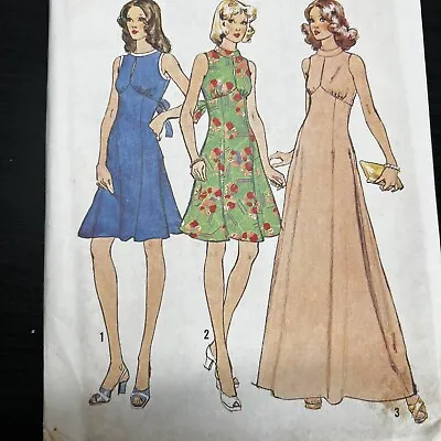 Vintage 1970s Simplicity 6329 Boho Disco Maxi Dress Sewing Pattern 8 XXS UNCUT • $9